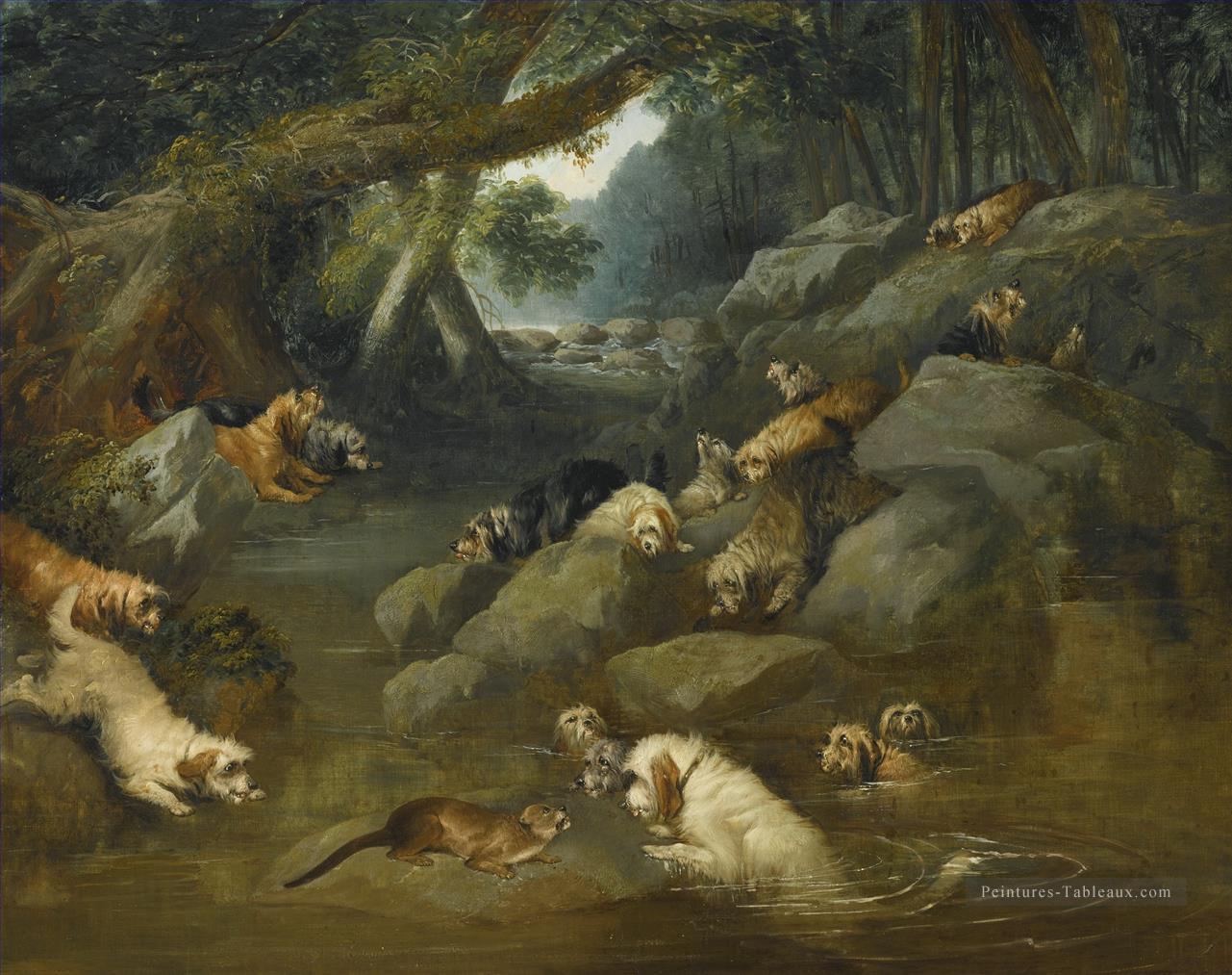 Une chasse à la loutre Philip Reinagle animaux Peintures à l'huile